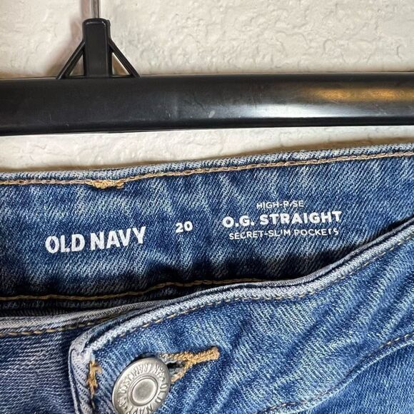 Old Navy Womens O.G Straight Jeans High Rise Secret Slim Distressed Blue Size 20 - Picture 4 of 7
